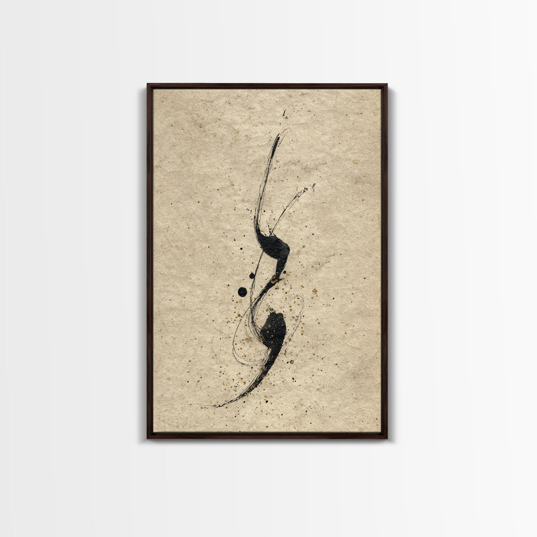 Minimal Black Calligraphy Rhythm Framed Canvas Print, Calligraphy Art, Painting, Living Room Decor, Fine Art, Script, CAL-2x3-63