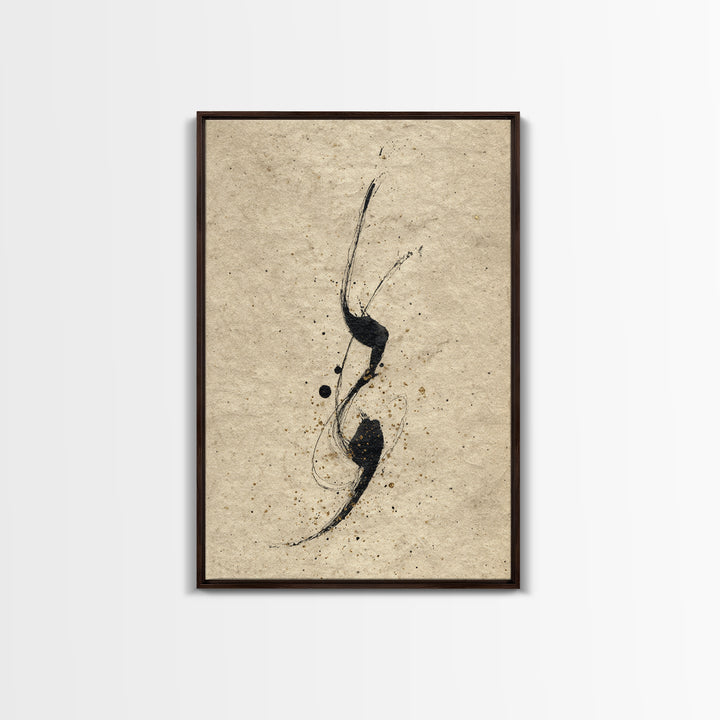 Minimal Black Calligraphy Rhythm Framed Canvas Print, Calligraphy Art, Painting, Living Room Decor, Fine Art, Script, CAL-2x3-63