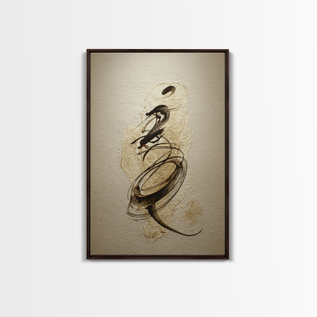 Calligraphic Bird Shape Formed from Flowing Lines Framed Canvas Print, Calligraphy Art, Room Decor, Living Room Decor, Script, CAL-2x3-64
