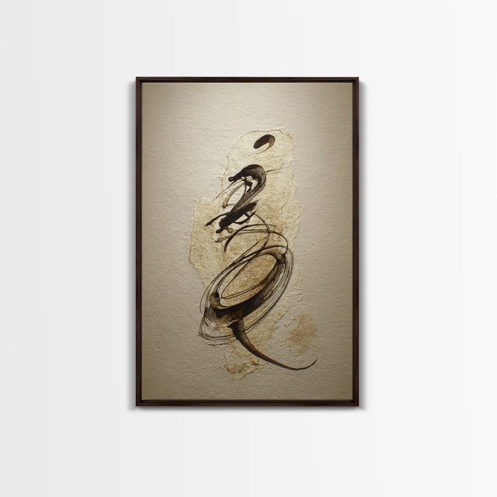 Calligraphic Bird Shape Formed from Flowing Lines Framed Canvas Print, Calligraphy Art, Room Decor, Living Room Decor, Script, CAL-2x3-64