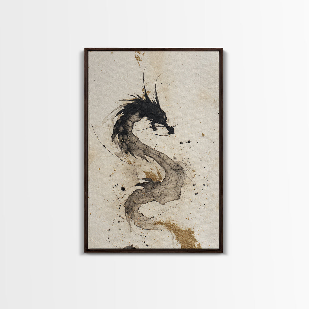 Ink Wash Dragon Curve Canvas Print, Calligraphy Art, Wallart, Living Room Decor, Fine Art, Script, Minimalist Wall Art, CAL-2x3-65
