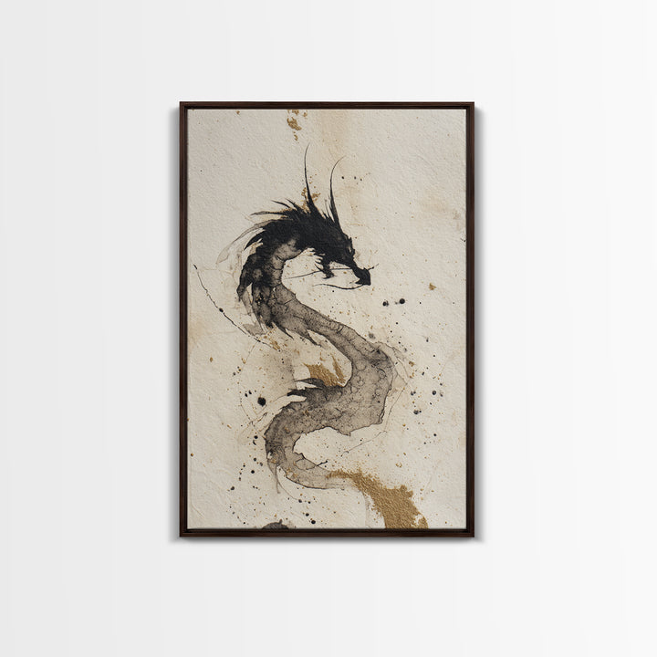 Ink Wash Dragon Curve Canvas Print, Calligraphy Art, Wallart, Living Room Decor, Fine Art, Script, Minimalist Wall Art, CAL-2x3-65