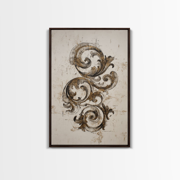 Baroque Scrollwork Made from Looping Pen Strokes Framed Canvas Print, Calligraphy Art, Printable, Living Room Decor, Script, CAL-2x3-68