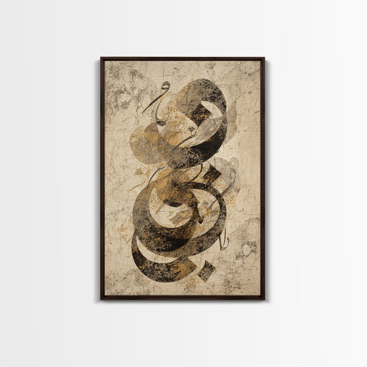 Arabic Ornamental Curves as Non Readable Art Framed Canvas Print, Calligraphy Art, Unique Wall Art, Living Room Decor, Script, CAL-2x3-83