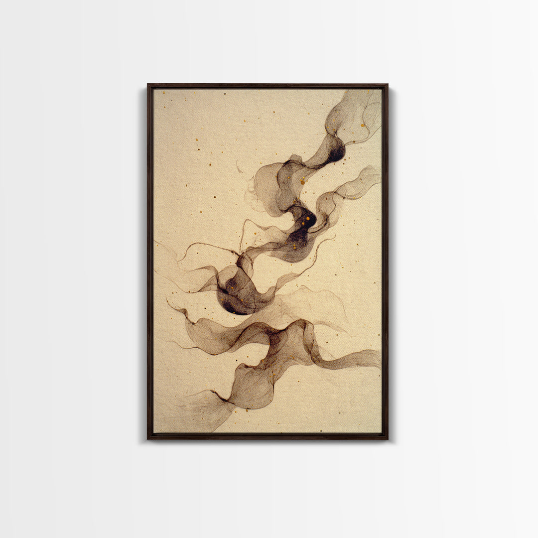 Ink Wash Dragon Curve Framed Canvas Print, Calligraphy Art, Modern Wall Art, Living Room Decor, Script, Watercolor Print, CAL-2x3-89
