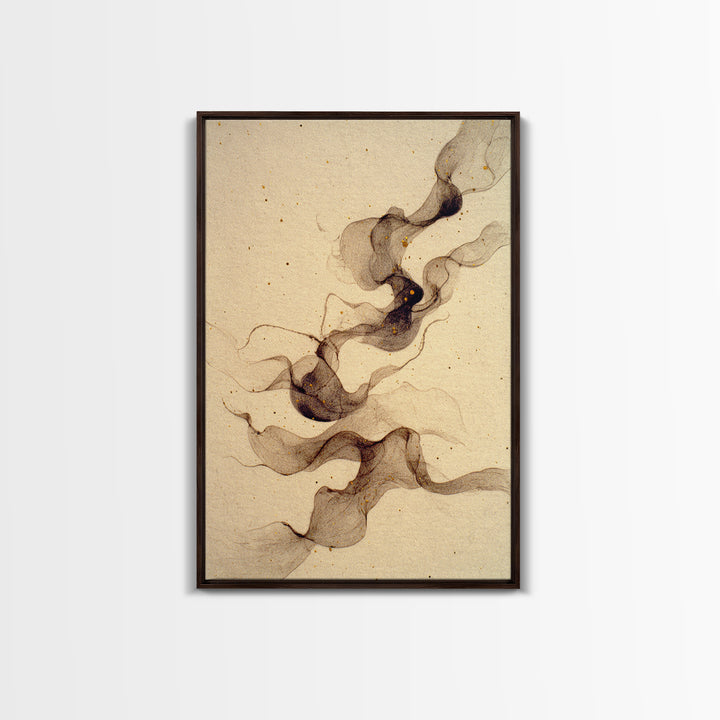 Ink Wash Dragon Curve Framed Canvas Print, Calligraphy Art, Modern Wall Art, Living Room Decor, Script, Watercolor Print, CAL-2x3-89