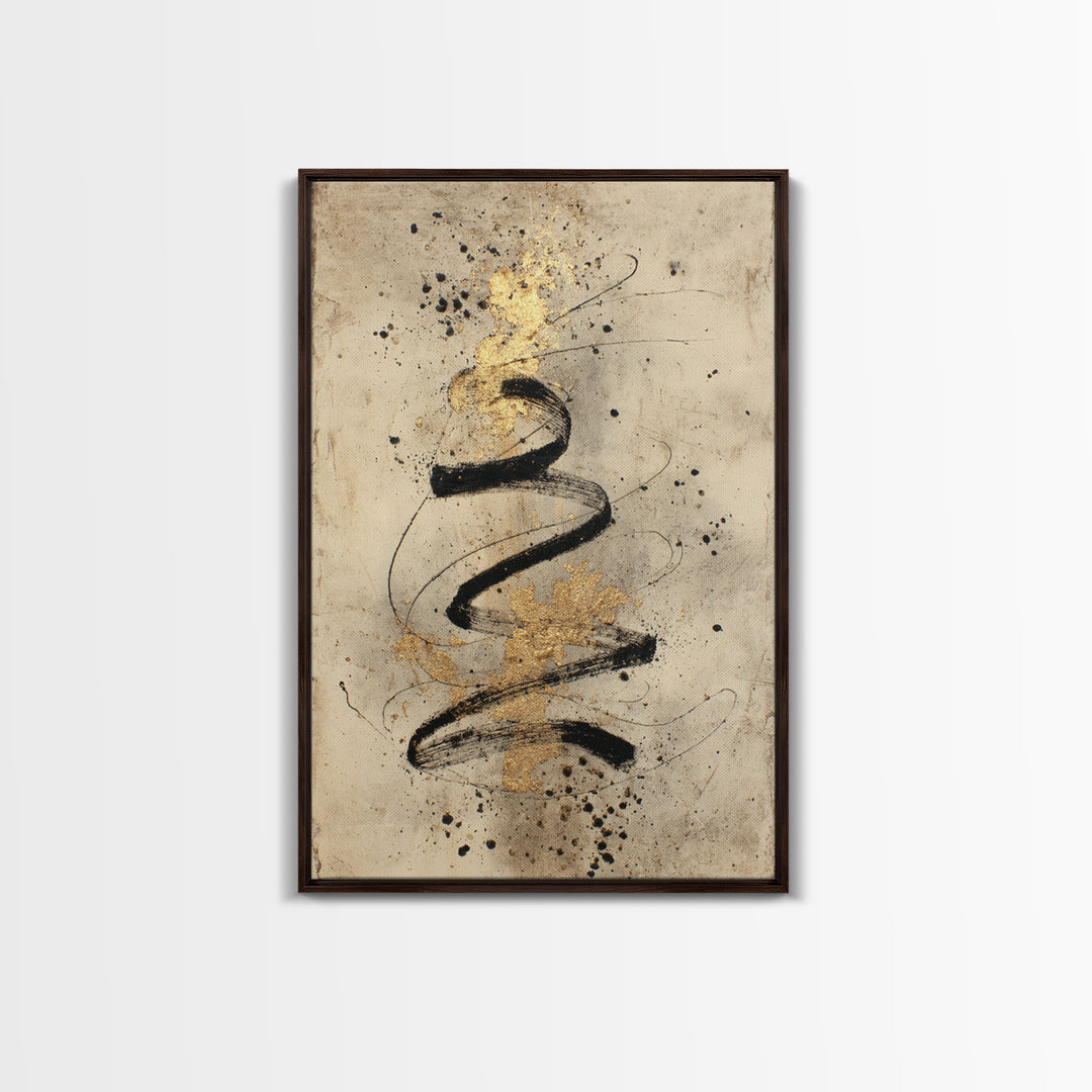 Gold Leaf Calligraphic Spiral on Plaster Surface Canvas Print, Calligraphy Art, Printable, Living Room Decor, Script, CAL-2x3-94