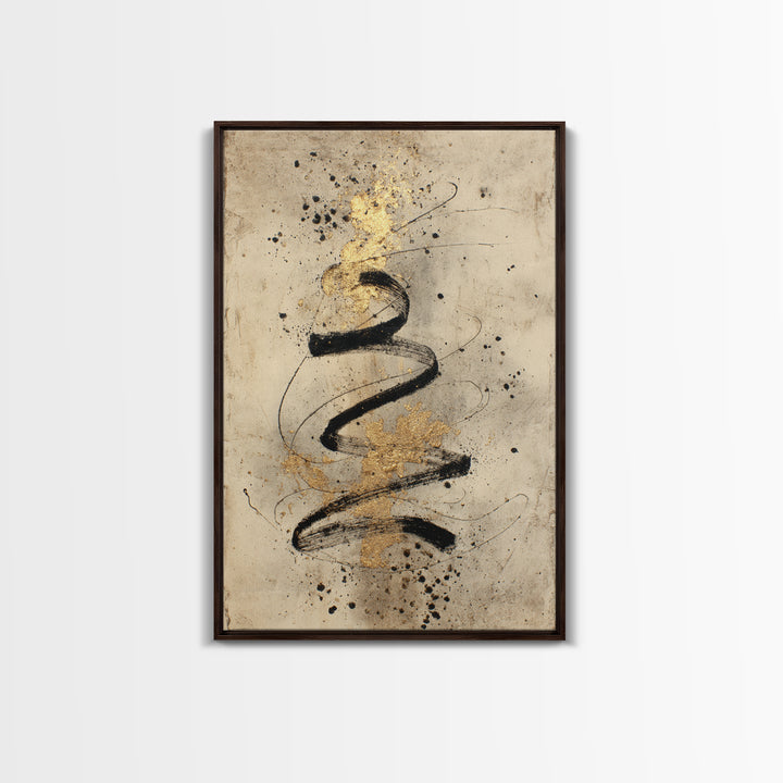 Gold Leaf Calligraphic Spiral on Plaster Surface Canvas Print, Calligraphy Art, Printable, Living Room Decor, Script, CAL-2x3-94