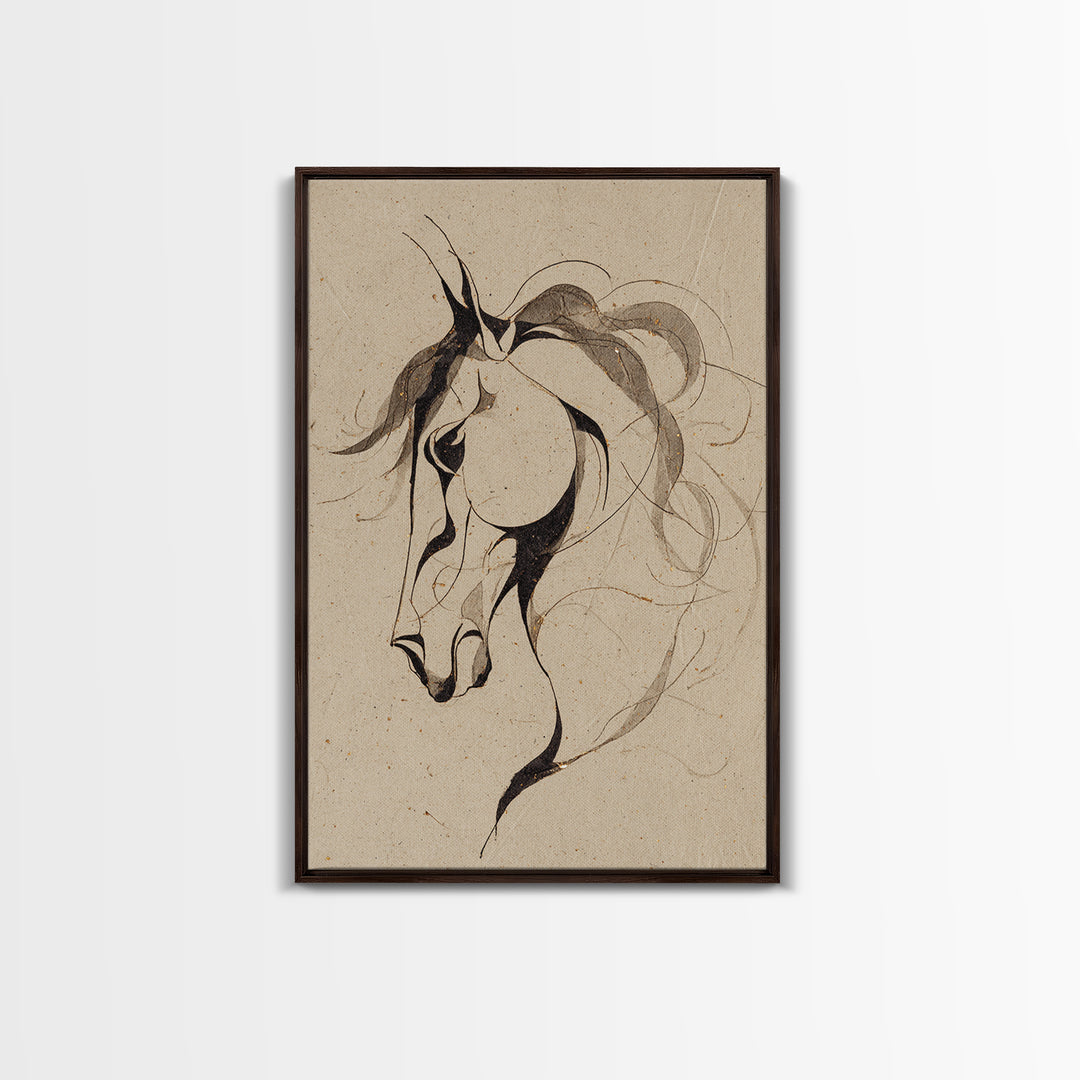 Calligraphic Horse Silhouette Made from One Line Canvas Print, Calligraphy Art, Printable Art, Living Room Decor, Script, CAL-2x3-97