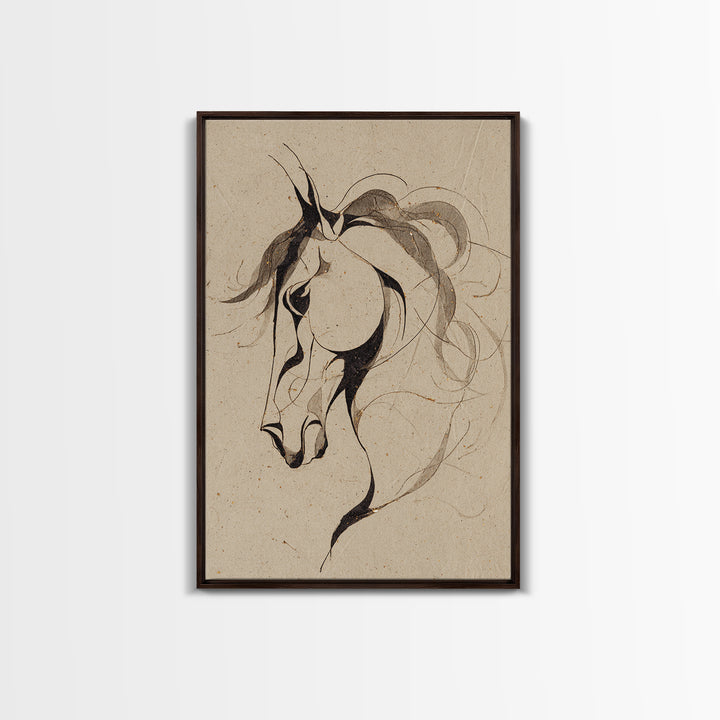 Calligraphic Horse Silhouette Made from One Line Canvas Print, Calligraphy Art, Printable Art, Living Room Decor, Script, CAL-2x3-97