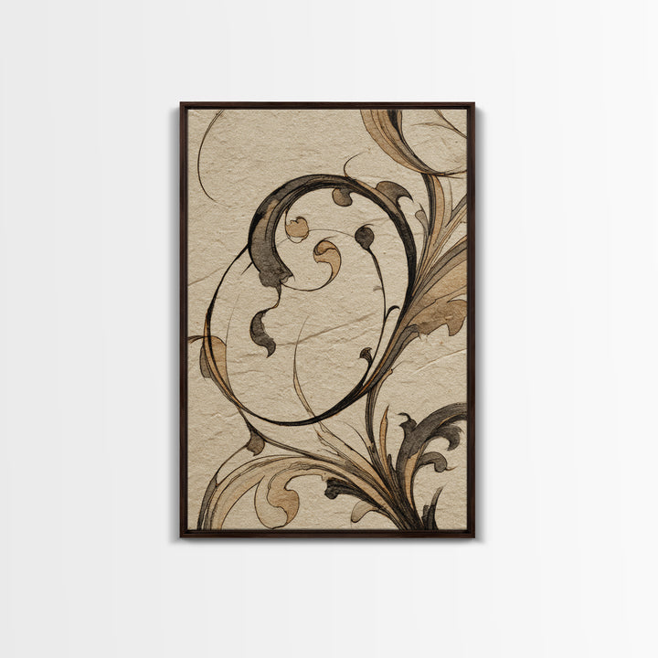 Ornamental Frame of Flourished Pen Curves Framed Canvas Print, Calligraphy Art, Wall Decor, Living Room Decor, Fine Art, Script, CAL-2x3-98