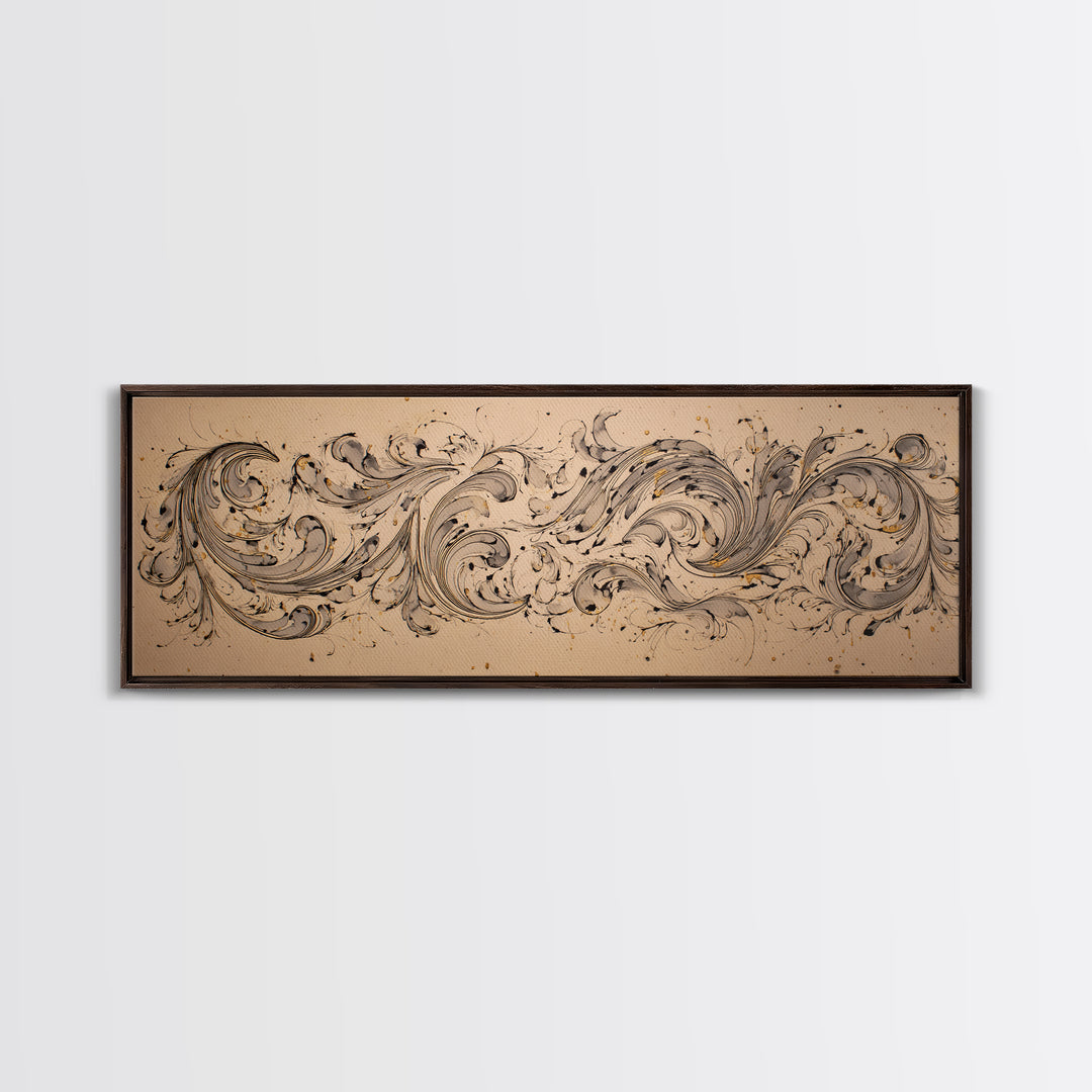 Baroque Scrollwork Made from Looping Pen Strokes Canvas Print, Calligraphy Art, Modern Decor, Living Room Decor, Script, CAL-3x1-100