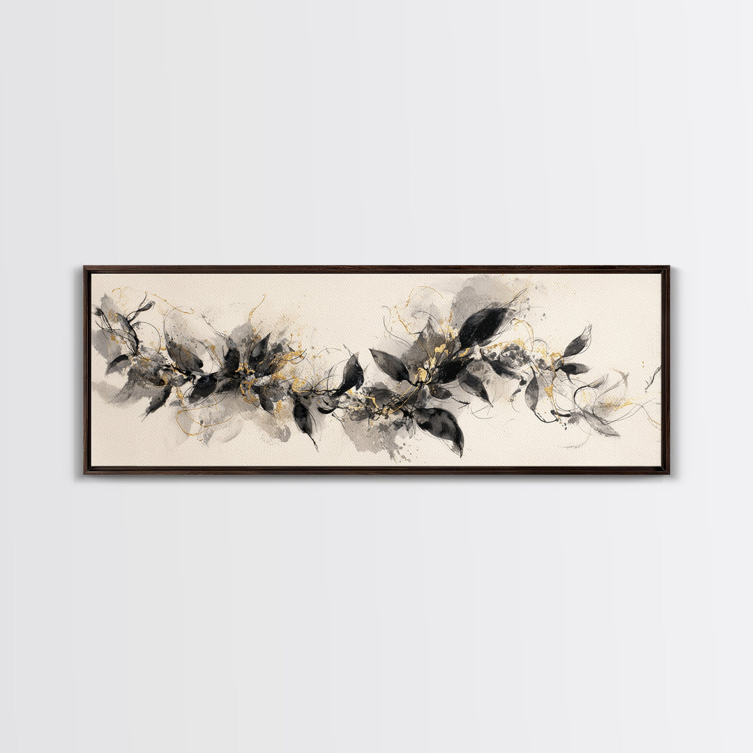 Botanical Calligraphy Pattern Canvas Print, Calligraphy Art, Quote Wall Art, Living Room Decor, Watercolor Art, Script, CAL-3x1-14