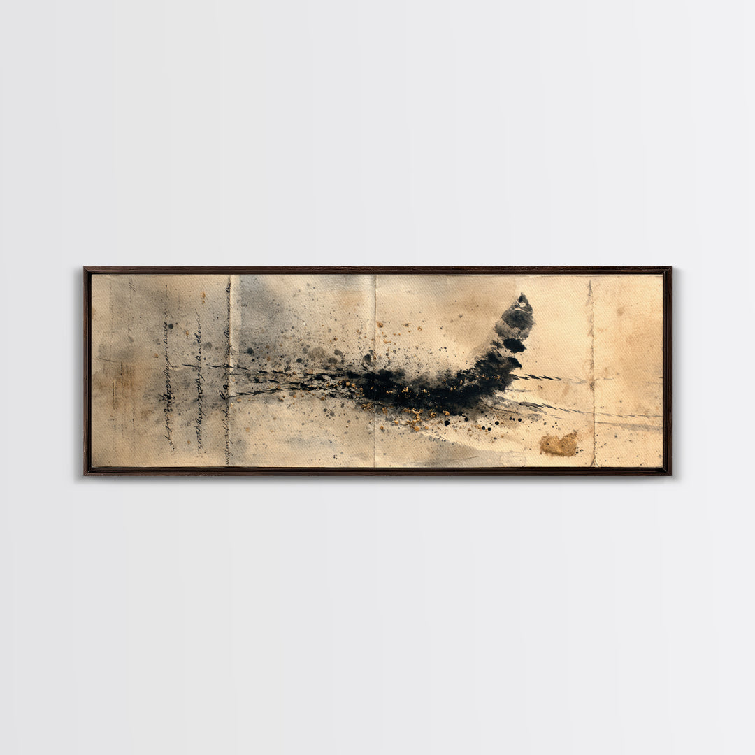 Abstract Prayer Flag of Brush Marks Framed Canvas Print, Calligraphy Art, Watercolor Print, Living Room Decor, Fine Art, Script, CAL-3x1-15