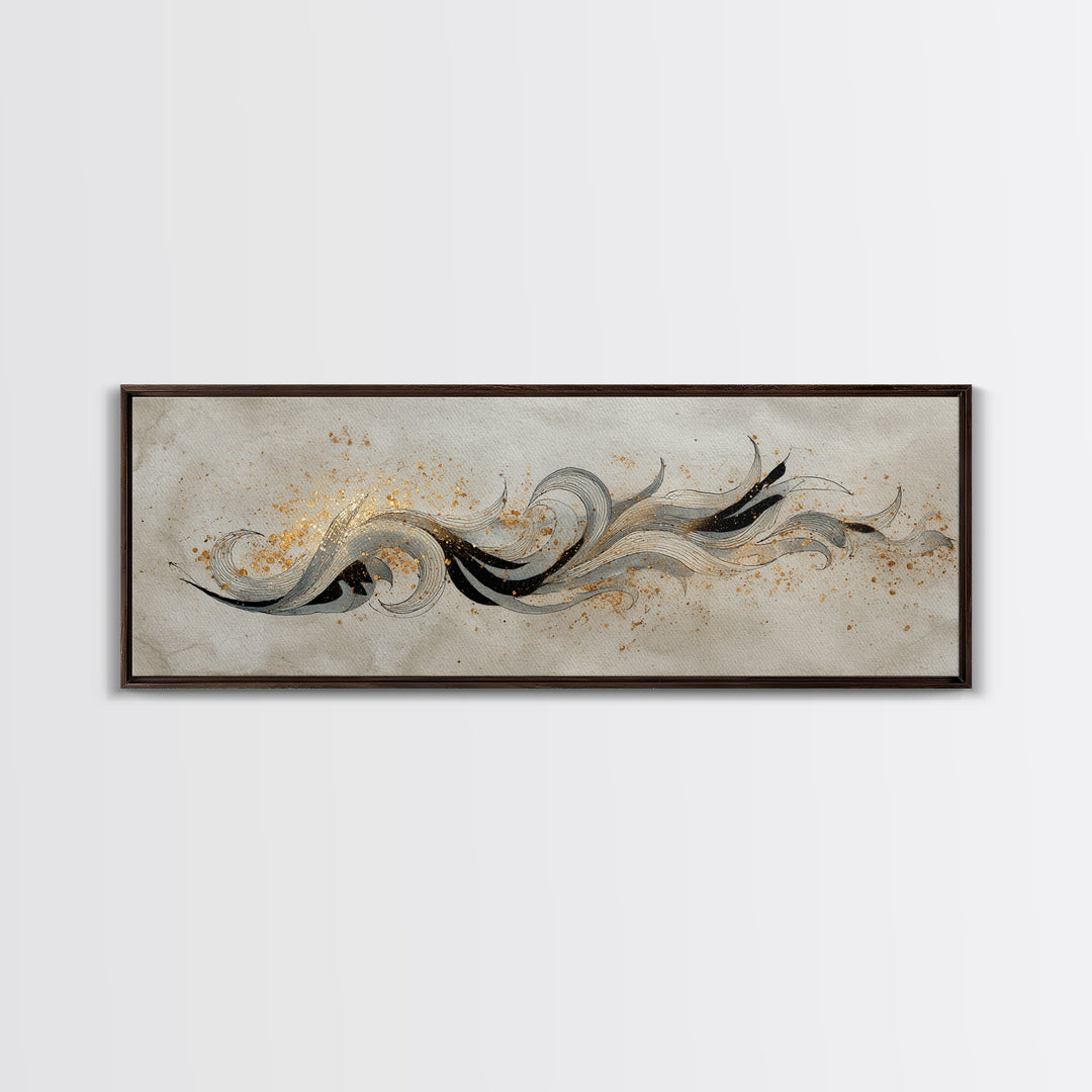 Arabic Ornamental Curves as Non Readable Art Canvas Print, Calligraphy Art, Statement Artwork, Living Room Decor, Script, CAL-3x1-19