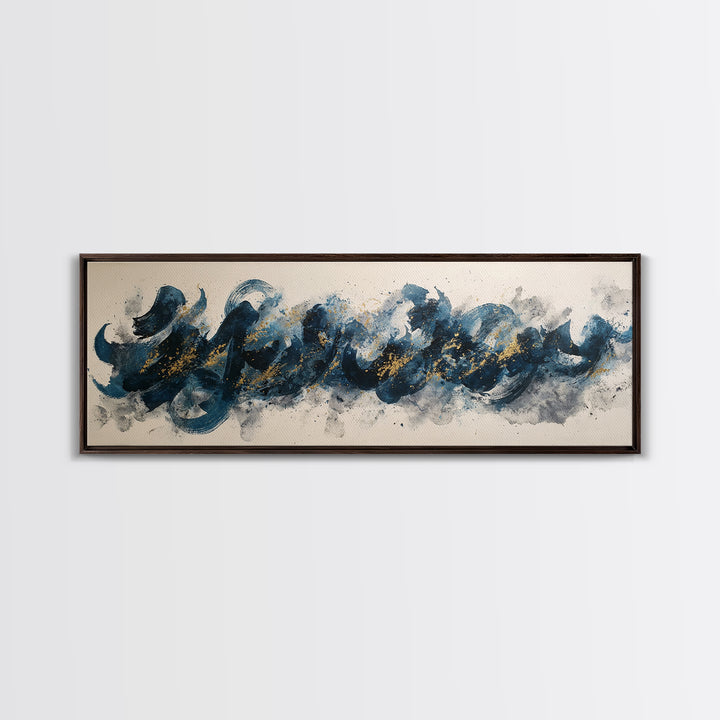 Modern Calligraphy Wave Framed Canvas Print, Calligraphy Art, Digital Prints, Living Room Decor, Script, Living Room Wall Art, CAL-3x1-2