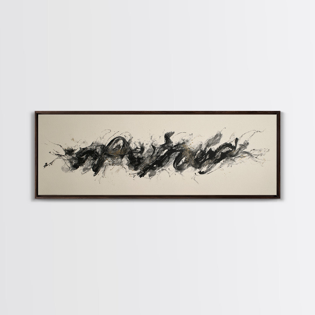 Calligraphic Bird Shape Formed from Flowing Lines Canvas Print, Calligraphy Art, Gallery Wall Set, Living Room Decor, Script, CAL-3x1-24