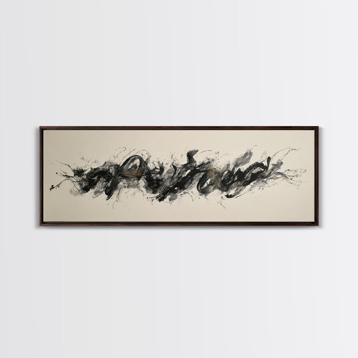 Calligraphic Bird Shape Formed from Flowing Lines Canvas Print, Calligraphy Art, Gallery Wall Set, Living Room Decor, Script, CAL-3x1-24