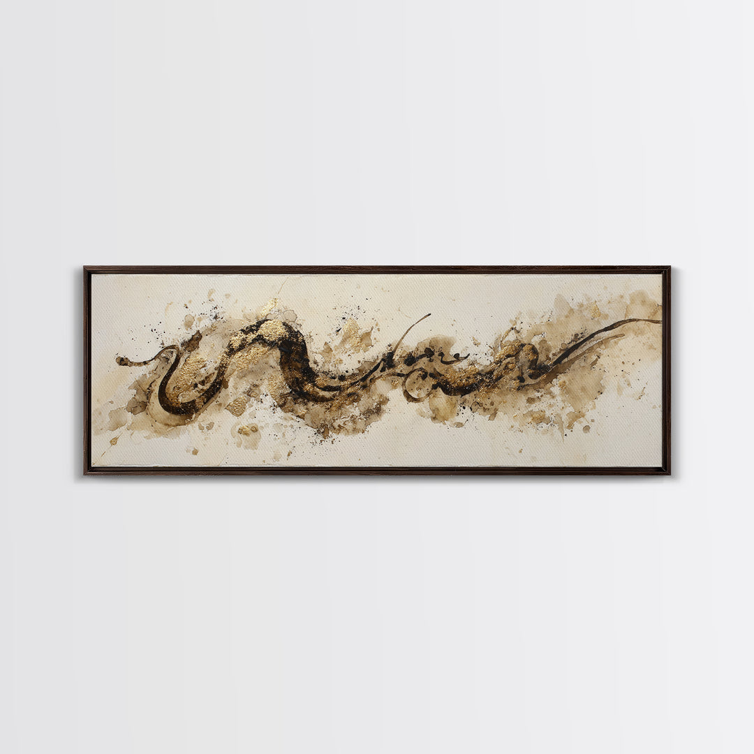 Gold Leaf Calligraphic Spiral on Plaster Surface Canvas Print, Calligraphy Art, Wall Art, Living Room Decor, Watercolor Art, CAL-3x1-30