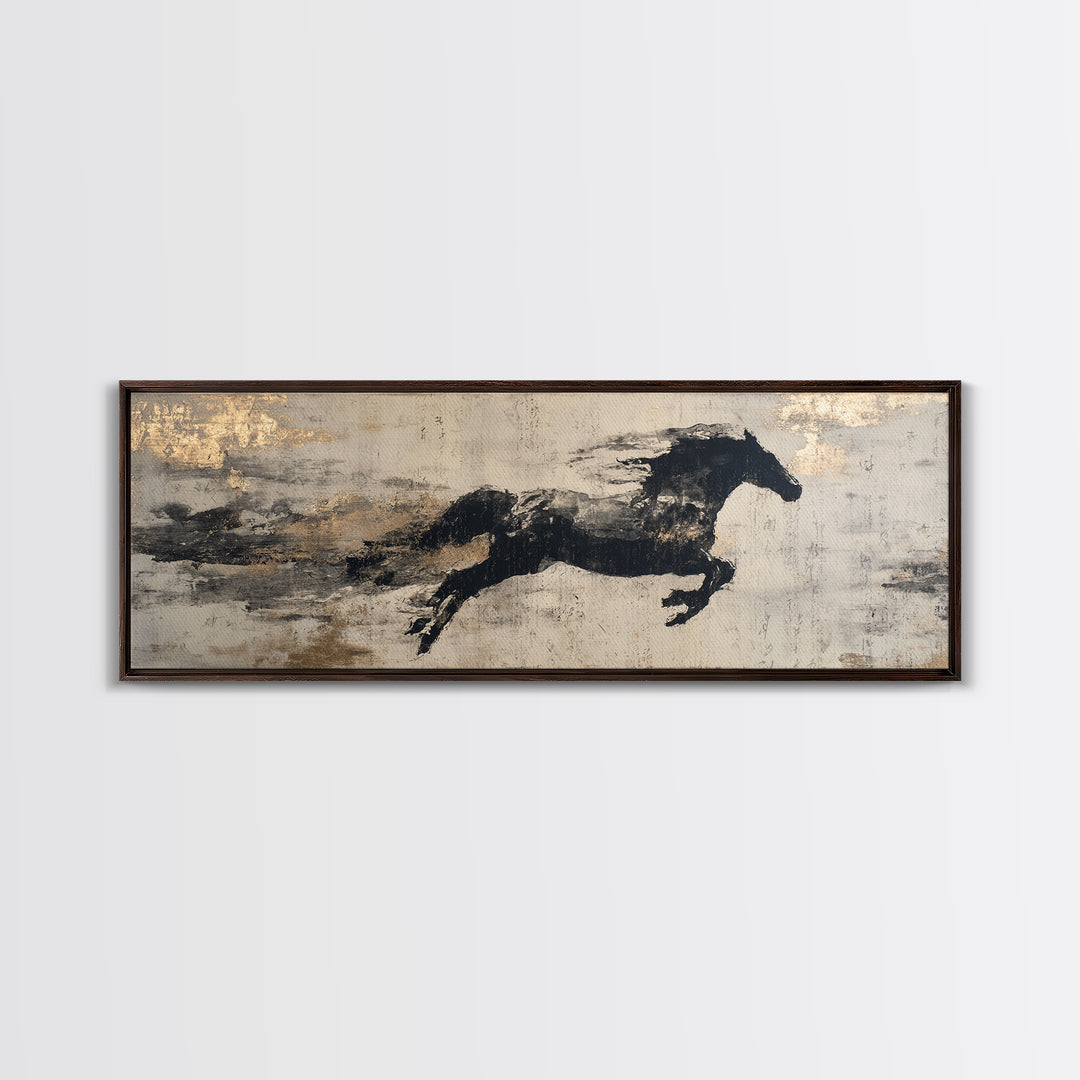 Calligraphic Horse Silhouette Made from One Line Canvas Print, Calligraphy Art, Modern Wall Art, Living Room Decor, Script, CAL-3x1-33