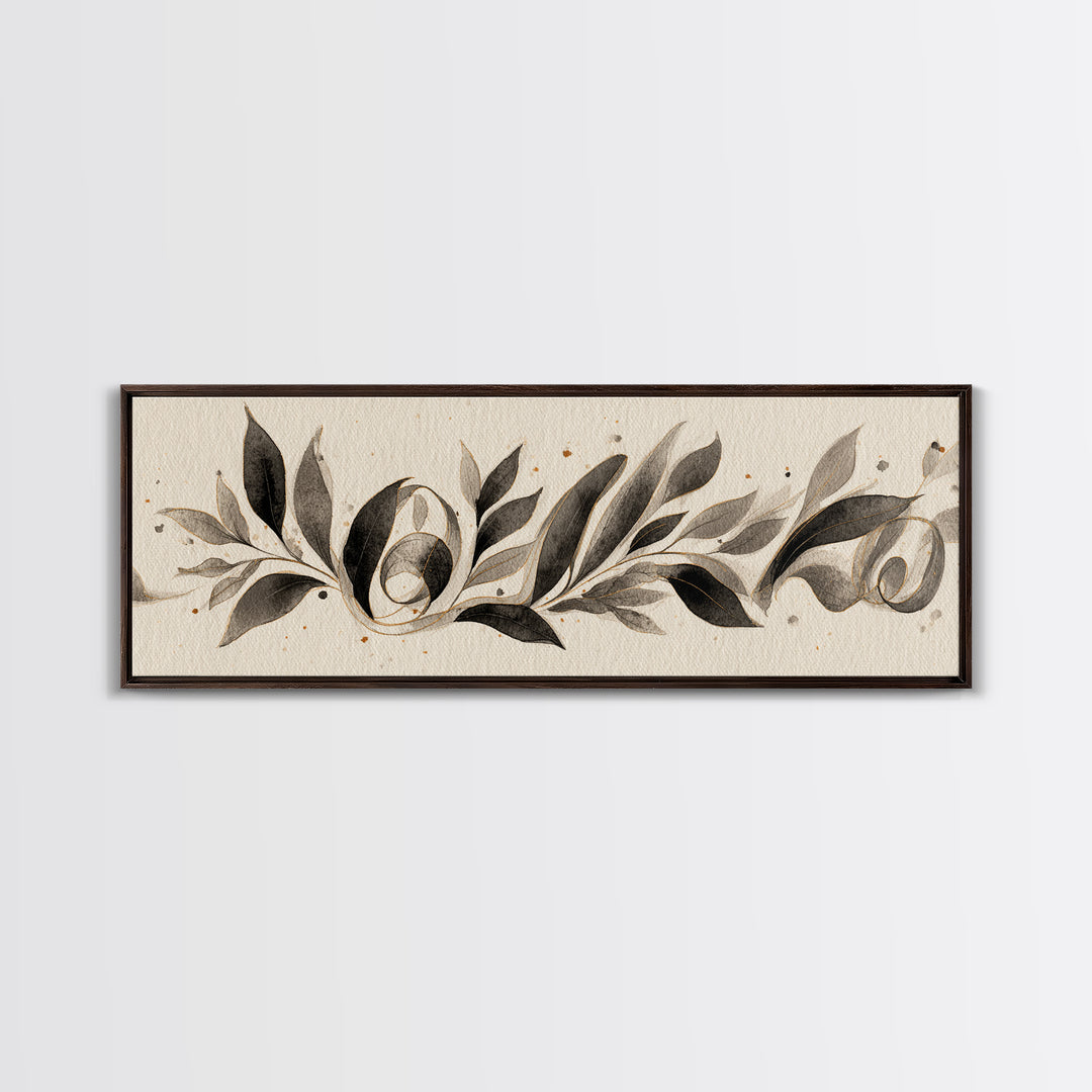 Botanical Calligraphy Pattern Canvas Print, Calligraphy Art, Printable, Living Room Decor, Oil Painting, Script, Watercolor Art, CAL-3x1-38