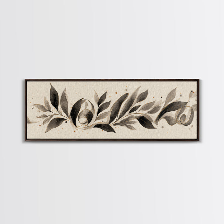 Botanical Calligraphy Pattern Canvas Print, Calligraphy Art, Printable, Living Room Decor, Oil Painting, Script, Watercolor Art, CAL-3x1-38