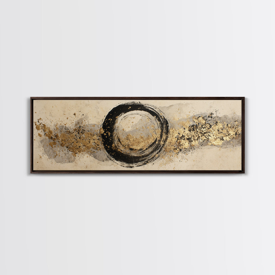 Japanese Brush Mark Circle Framed Canvas Print, Calligraphy Art, Neutral Decor, Living Room Decor, Fine Art, Script, Wall Art, CAL-3x1-44