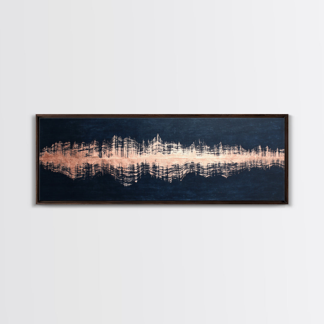 Layered Copper Ink Strokes on Dark Navy Canvas Print, Calligraphy Art, Modern Wall Art, Living Room Decor, Fine Art, Script, CAL-3x1-46
