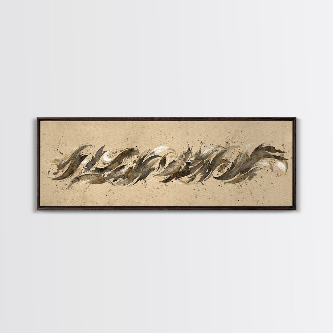 Calligraphic Bird Shape Formed from Flowing Lines Canvas Print, Calligraphy Art, Art Print, Living Room Decor, Fine Art, Script, CAL-3x1-48