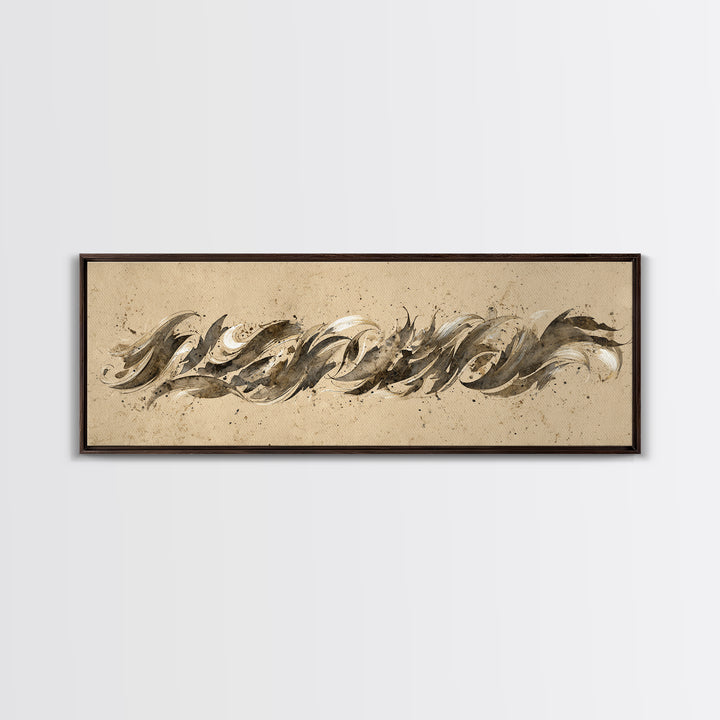 Calligraphic Bird Shape Formed from Flowing Lines Canvas Print, Calligraphy Art, Art Print, Living Room Decor, Fine Art, Script, CAL-3x1-48