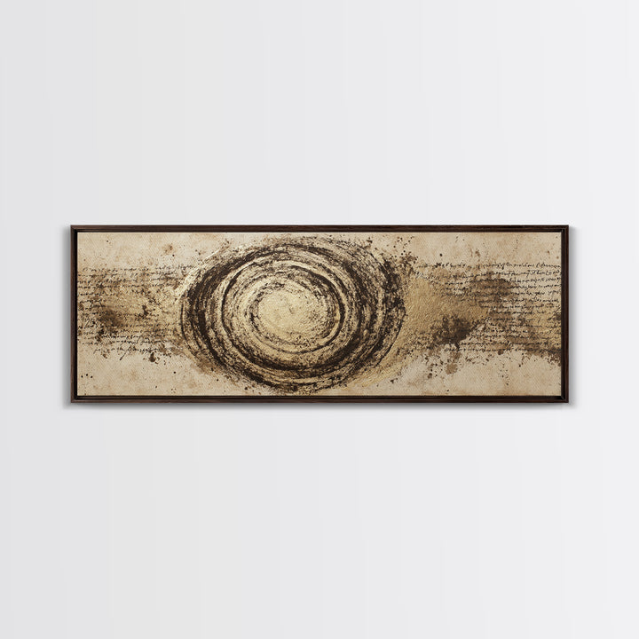 Gold Leaf Calligraphic Spiral on Plaster Surface Canvas Print, Calligraphy Art, Wall Art Printable, Living Room Decor, Script, CAL-3x1-54