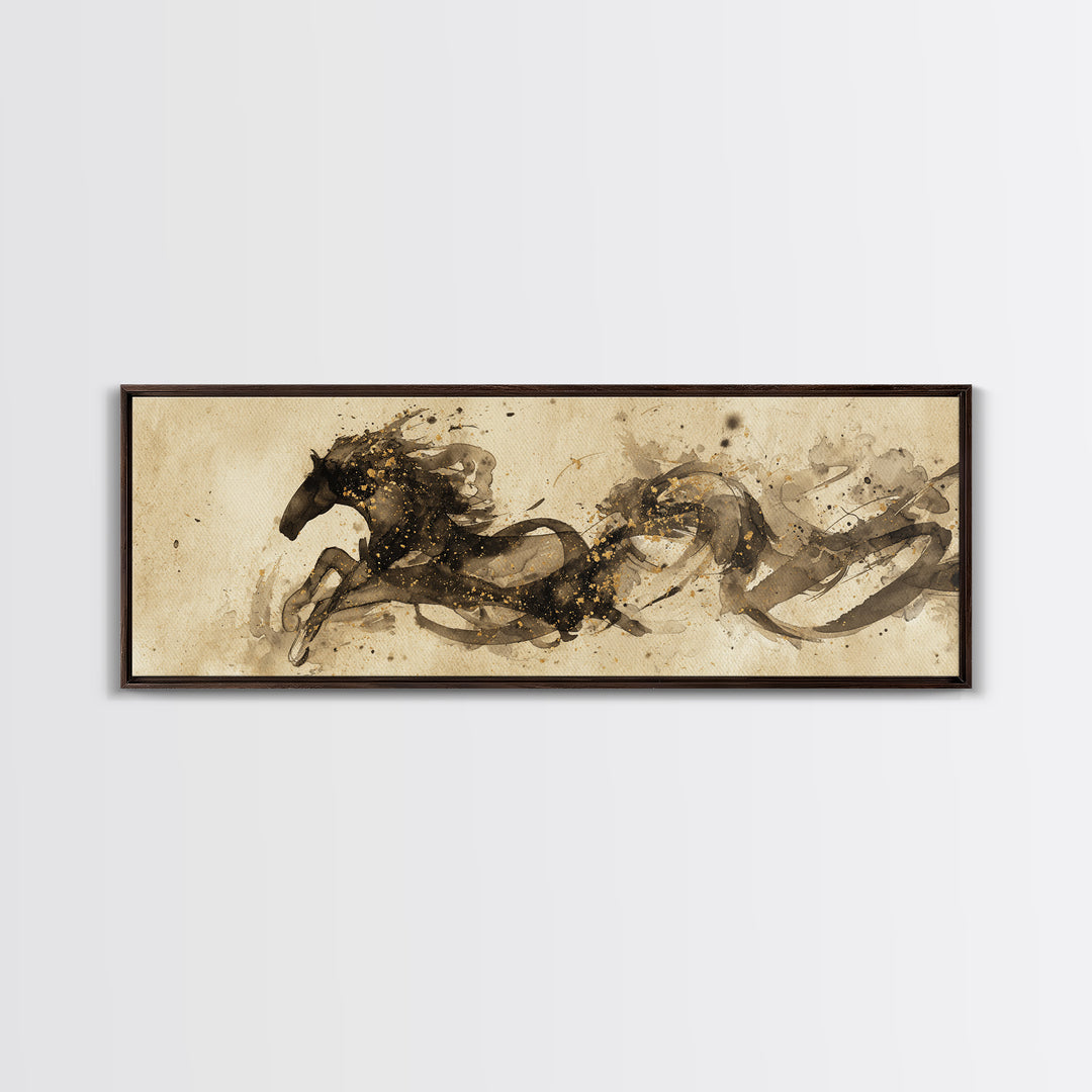 Calligraphic Horse Silhouette Made from One Line Framed Canvas Print, Calligraphy Art, Modern Art, Living Room Decor, Script, CAL-3x1-57