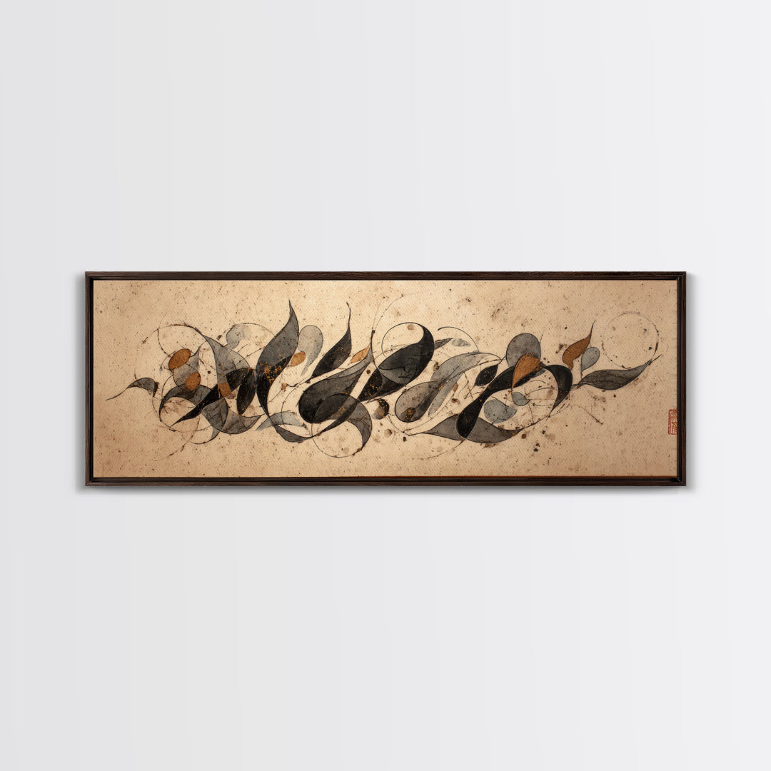 Botanical Calligraphy Pattern Canvas Print, Calligraphy Art, Gallery Decor, Living Room Decor, Fine Art, Script, CAL-3x1-62