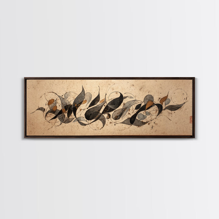 Botanical Calligraphy Pattern Canvas Print, Calligraphy Art, Gallery Decor, Living Room Decor, Fine Art, Script, CAL-3x1-62