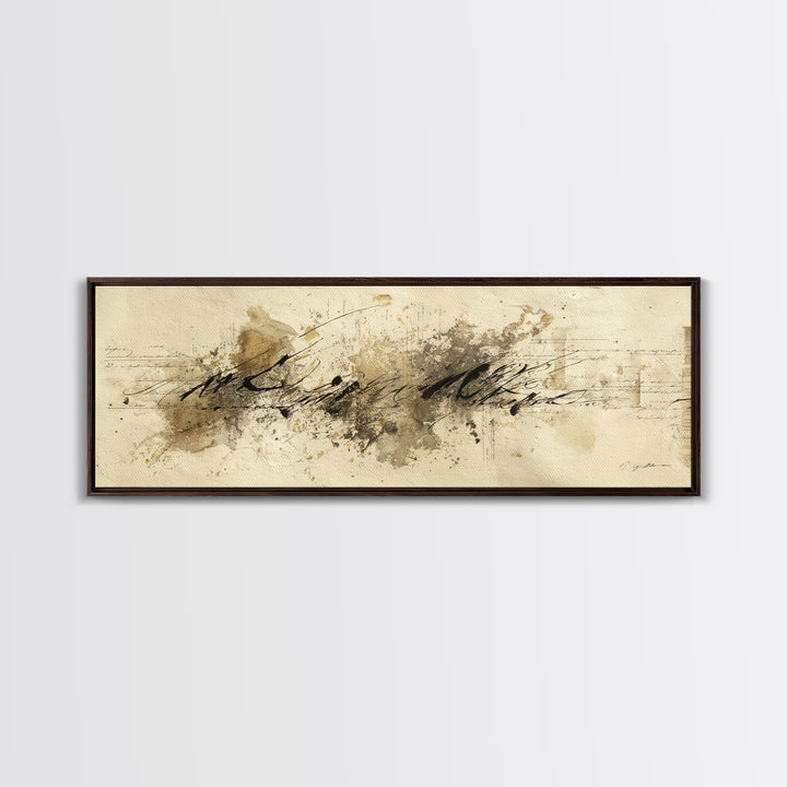 Romantic Handwritten Marks Without Readable Words Canvas Print, Calligraphy Art, Neutral Decor, Living Room Decor, Script, CAL-3x1-7