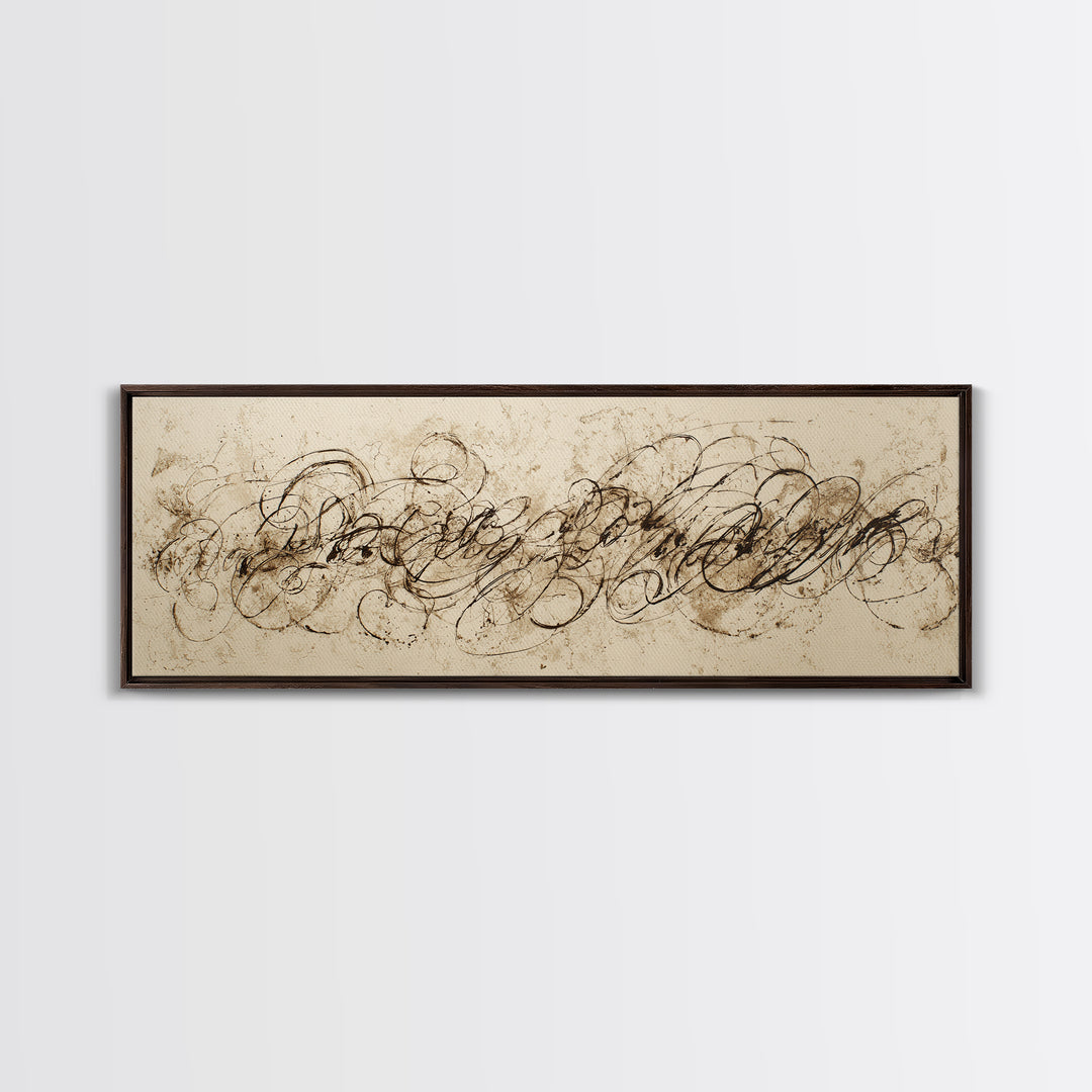 Baroque Scrollwork Made from Looping Pen Strokes Canvas Print, Calligraphy Art, Home Decor, Living Room Decor, Fine Art, Script, CAL-3x1-76