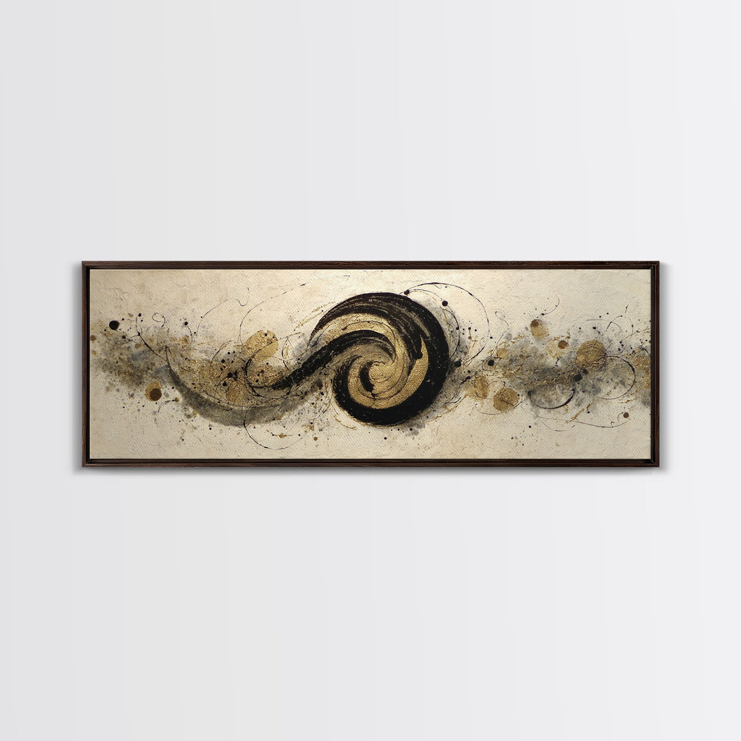 Gold Leaf Calligraphic Spiral on Plaster Surface Canvas Print, Calligraphy Art, Art, Living Room Decor, Oil Painting, Script, CAL-3x1-78