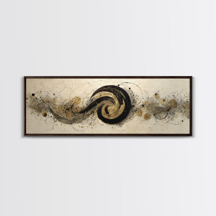 Gold Leaf Calligraphic Spiral on Plaster Surface Canvas Print, Calligraphy Art, Art, Living Room Decor, Oil Painting, Script, CAL-3x1-78