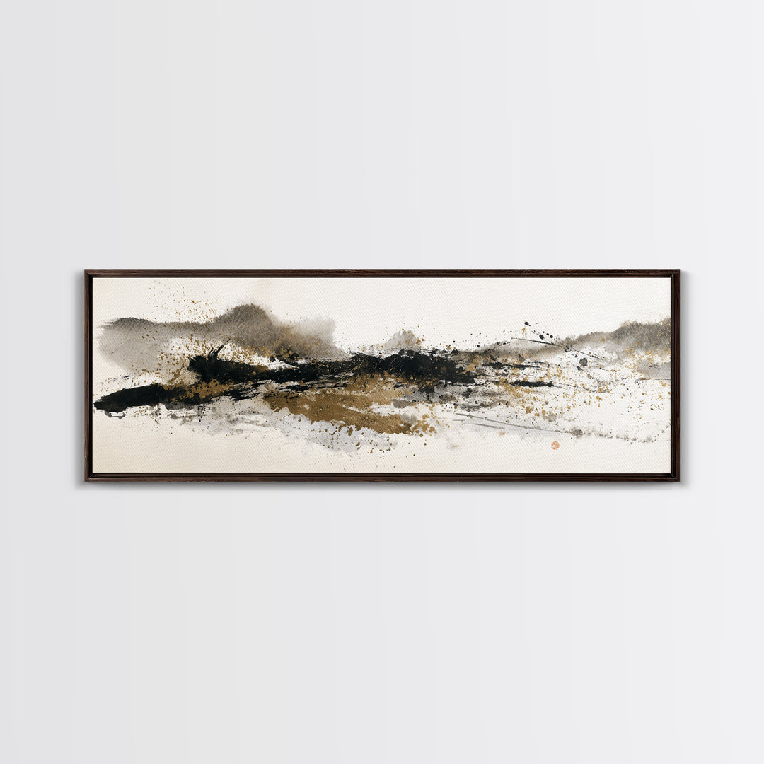 Ink Splatter and Long Brushstroke Composition Canvas Print, Calligraphy Art, Wall Art Printable, Living Room Decor, Script, CAL-3x1-8