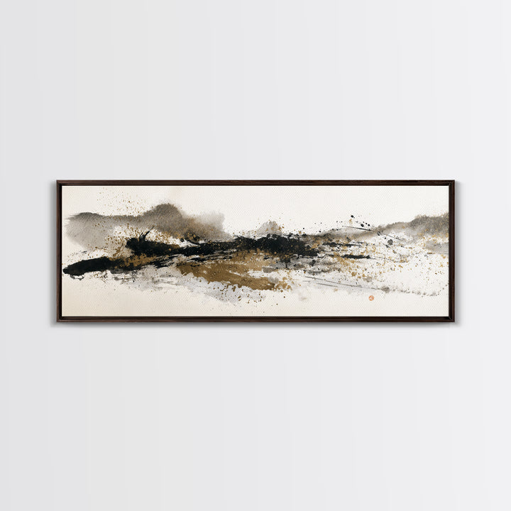 Ink Splatter and Long Brushstroke Composition Canvas Print, Calligraphy Art, Wall Art Printable, Living Room Decor, Script, CAL-3x1-8