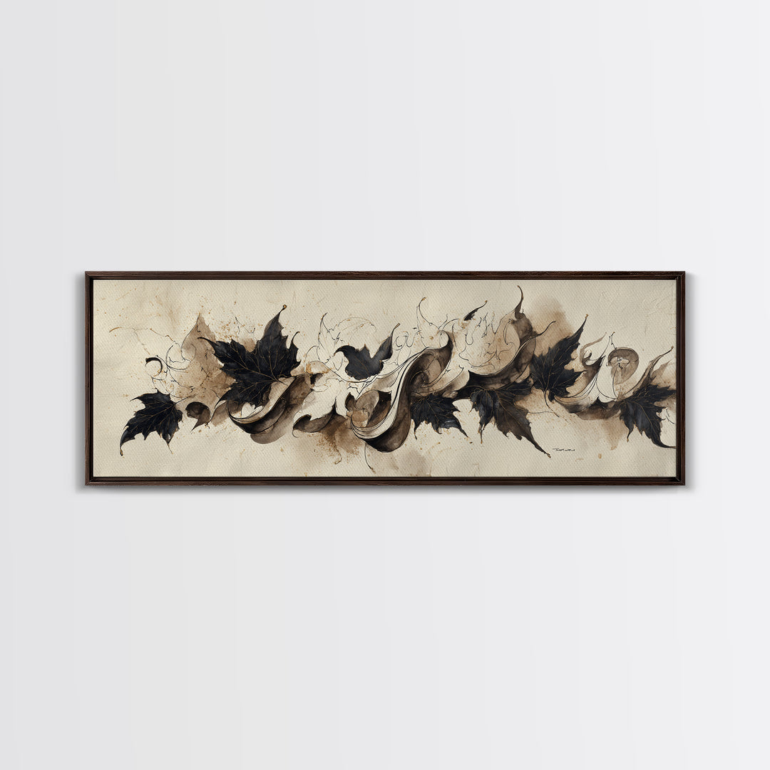 Botanical Calligraphy Pattern Canvas Print, Calligraphy Art, Wallart, Living Room Decor, Fine Art, Script, Minimalist Wall Art, CAL-3x1-86