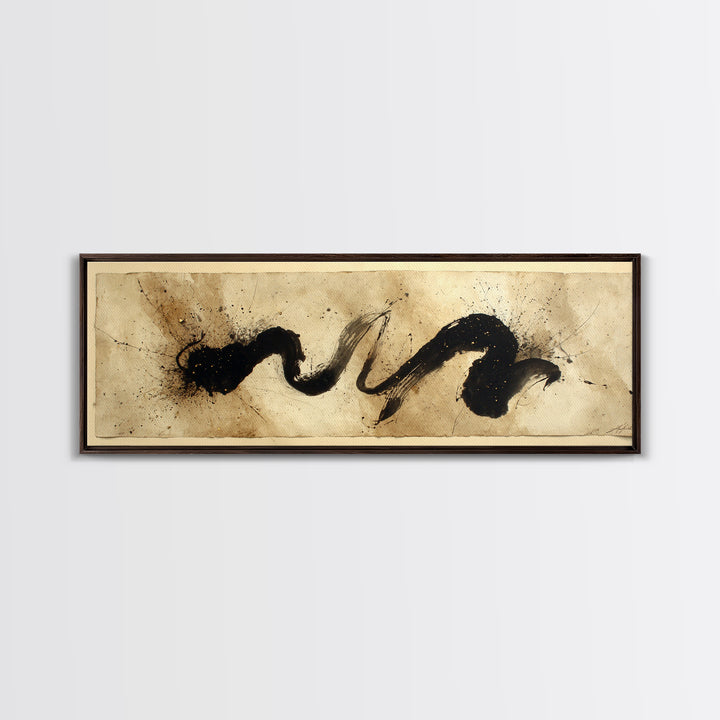 Large Sweeping Black Ink Gesture Like a Framed Canvas Print, Calligraphy Art, Quote Wall Art, Living Room Decor, Script, CAL-3x1-89