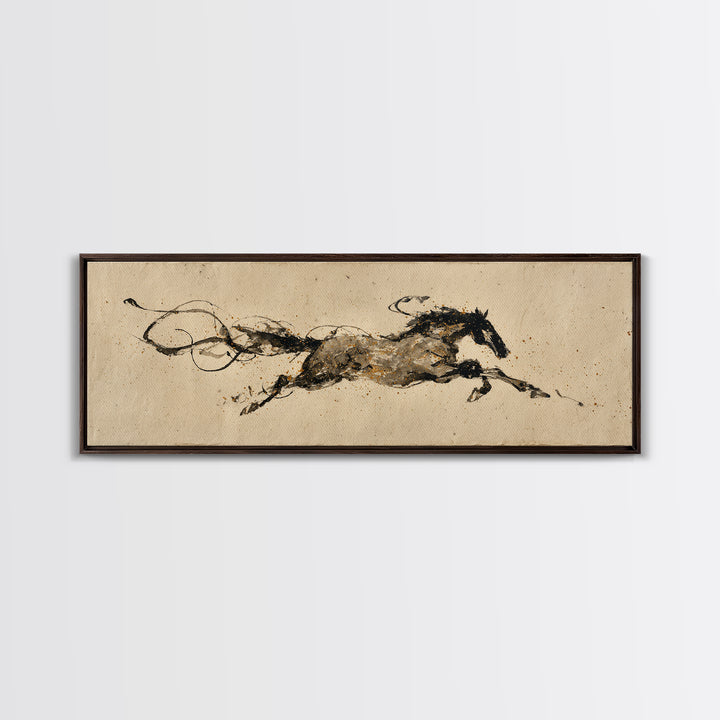 Calligraphic Horse Silhouette Made from One Line Framed Canvas Print, Calligraphy Art, Wallart, Living Room Decor, Script, CAL-3x1-9