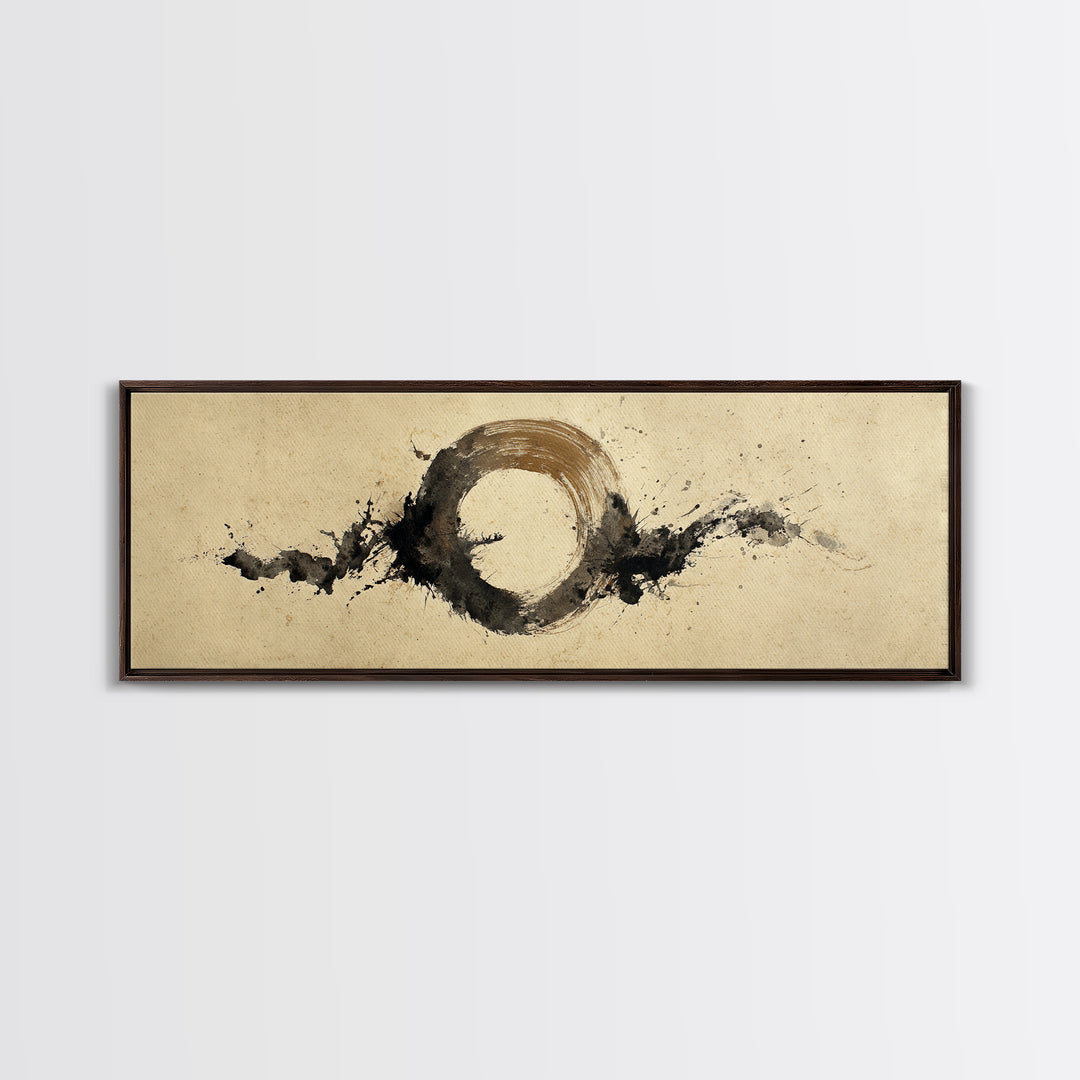 Japanese Brush Mark Circle Canvas Print, Calligraphy Art, Digital Prints, Living Room Decor, Script, Living Room Wall Art, CAL-3x1-92