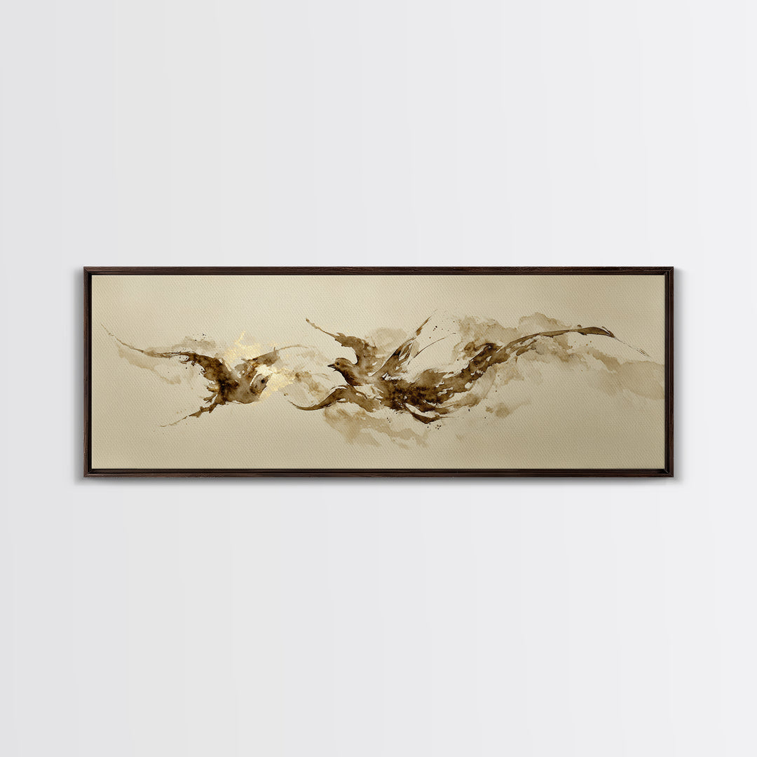 Calligraphic Bird Shape Formed from Flowing Lines Canvas Print, Calligraphy Art, Neutral Decor, Living Room Decor, Script, CAL-3x1-96