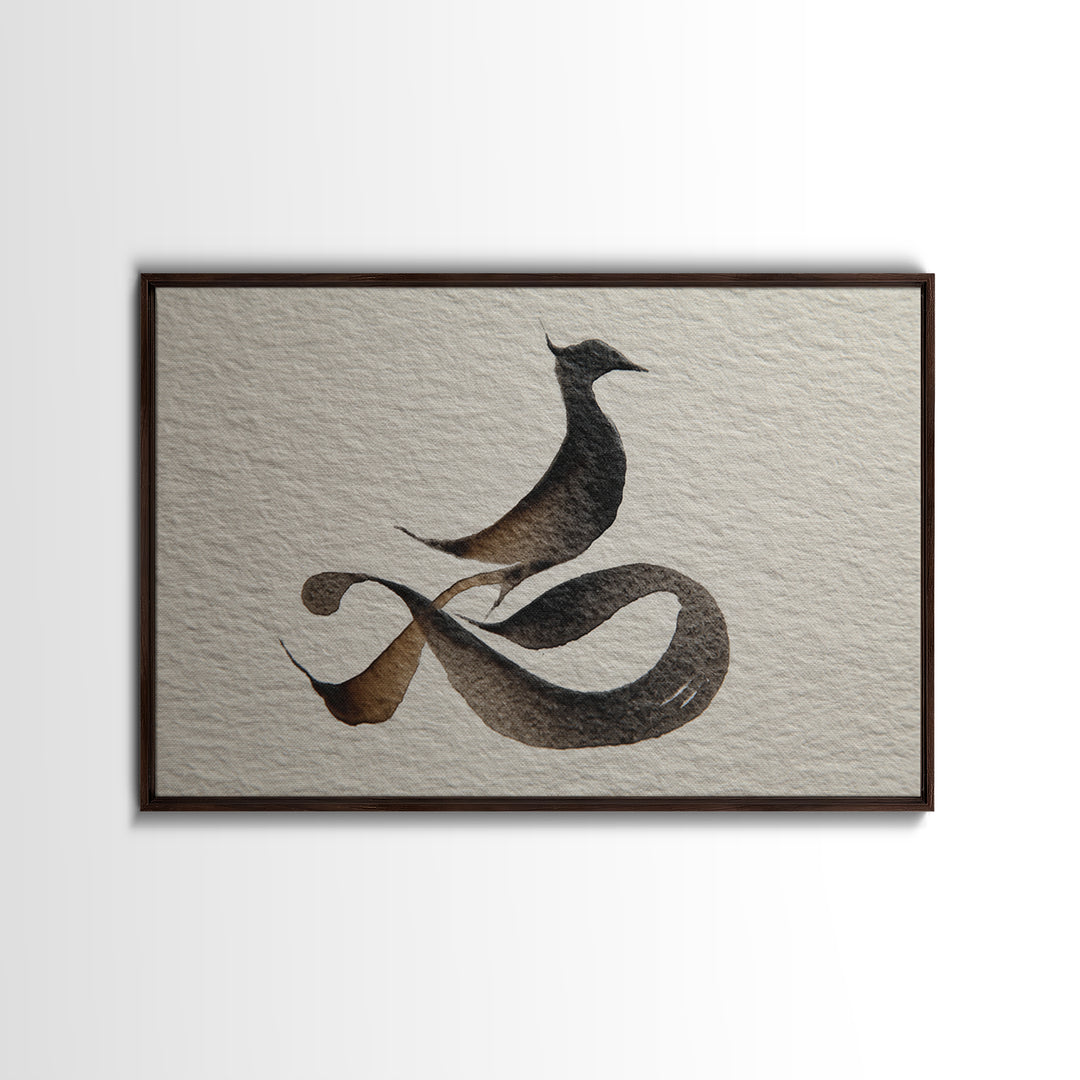 Calligraphic Bird Shape Formed from Flowing Lines Canvas Print, Calligraphy Art, Calligraphy, Living Room Decor, Script, CAL-3x2-12