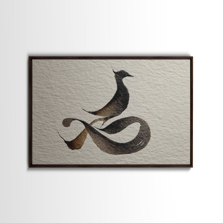 Calligraphic Bird Shape Formed from Flowing Lines Canvas Print, Calligraphy Art, Calligraphy, Living Room Decor, Script, CAL-3x2-12