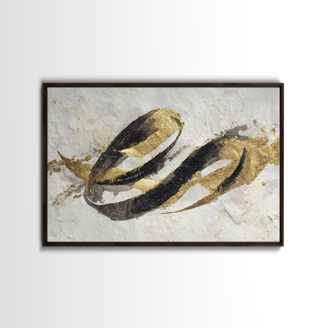 Gold Leaf Calligraphic Spiral on Plaster Surface Canvas Print, Calligraphy Art, Printable, Living Room Decor, Script, CAL-3x2-18