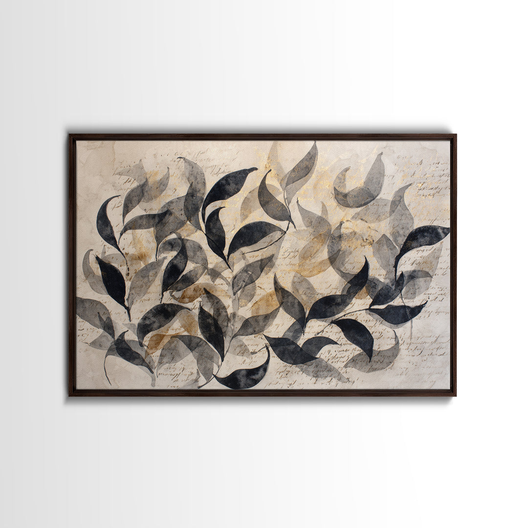 Botanical Calligraphy Pattern Framed Canvas Print, Calligraphy Art, Painting, Living Room Decor, Watercolor Art, Script, CAL-3x2-2