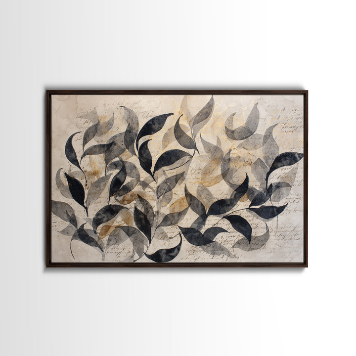 Botanical Calligraphy Pattern Framed Canvas Print, Calligraphy Art, Painting, Living Room Decor, Watercolor Art, Script, CAL-3x2-2